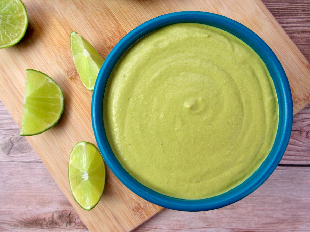 Creamy Roasted Poblano Sauce with limes.