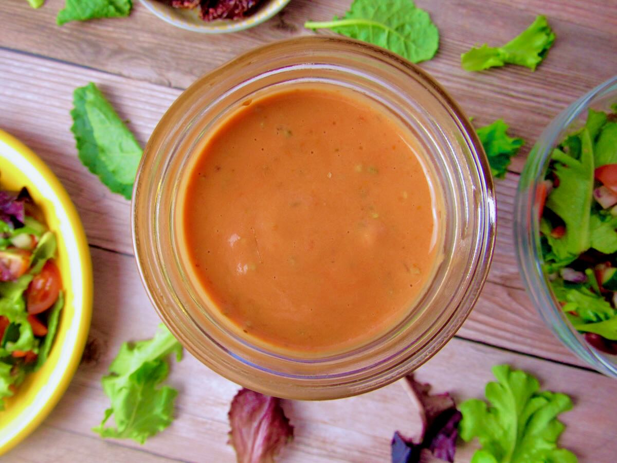 Creamy Sun Dried Tomato Dressing with green salad.