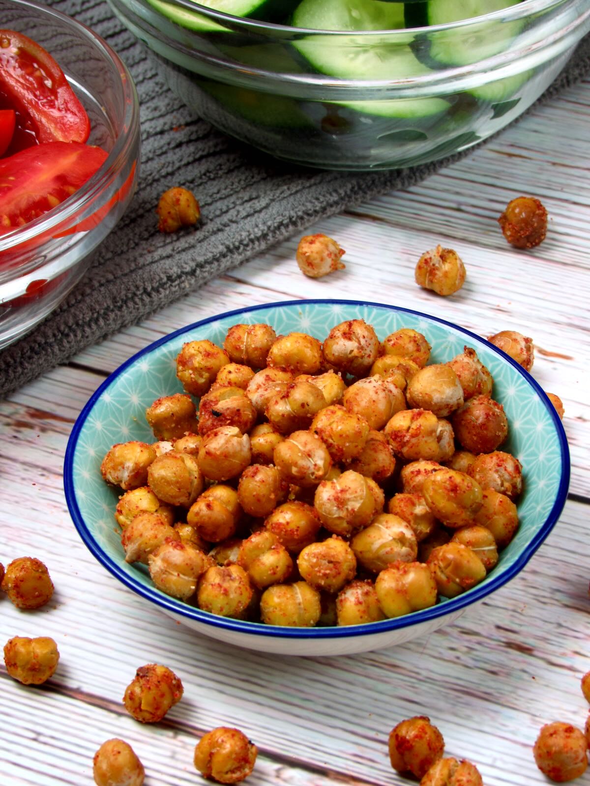 Crispy Air Fryer Chickpeas served with fresh veggies.