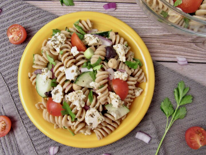 Mediterranean Pasta Salad (With Tofu Feta!) 