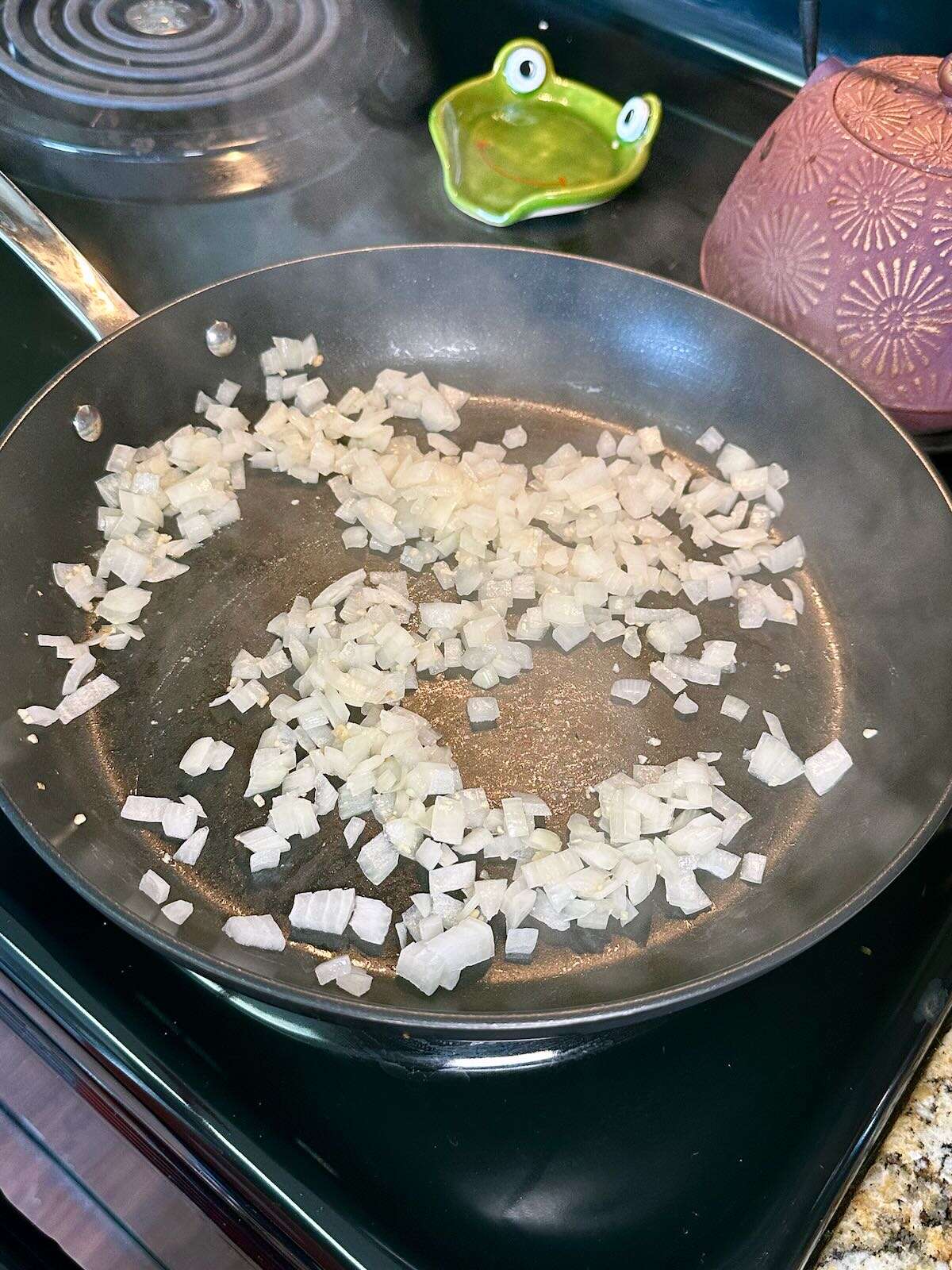 Sautéing onion and garlic.