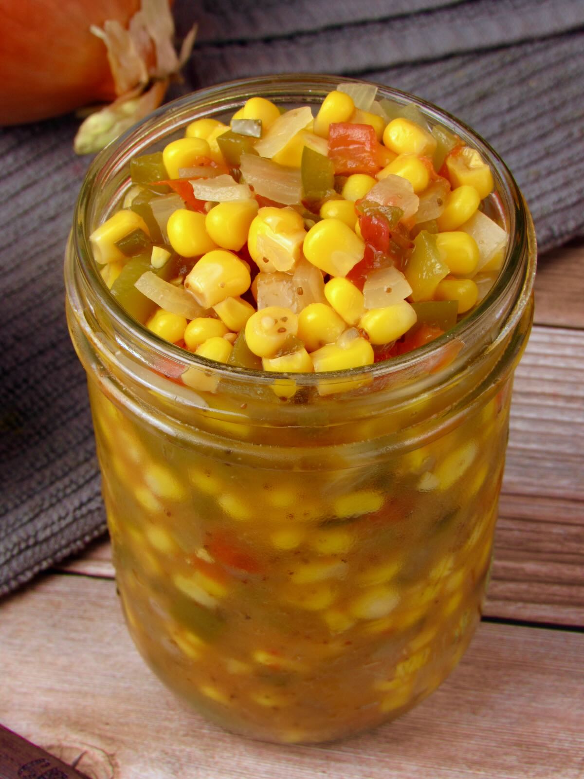 Homemade Corn Relish in a glass jar, recipe by Joyful Balance.