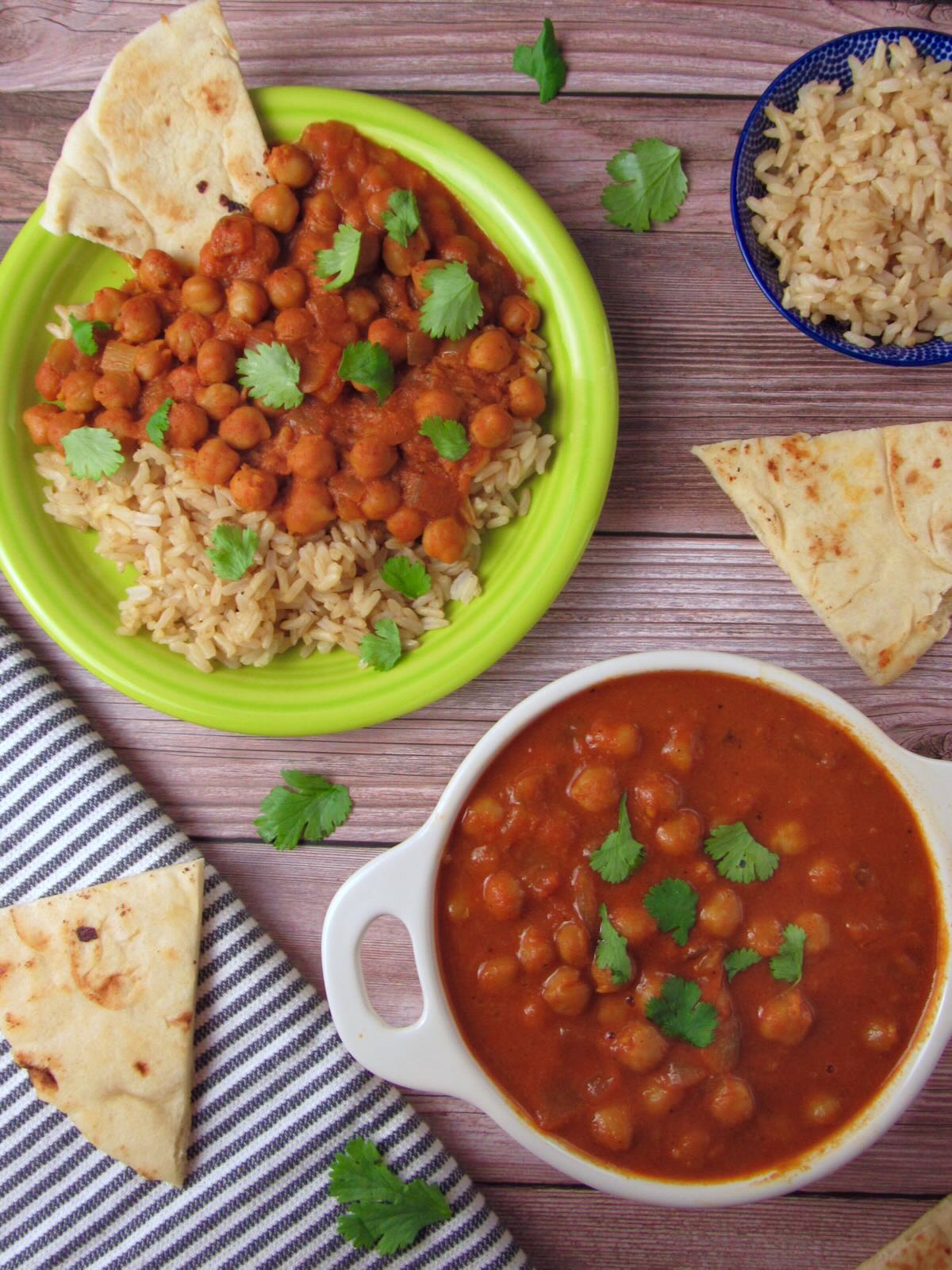 Vegan Tikka Masala with chickpeas and brown rice.