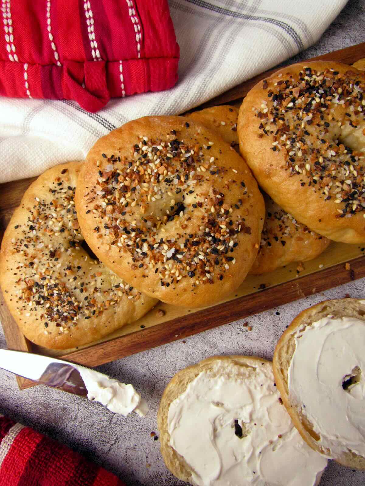 Vegan Bagels with tofu cream cheese.