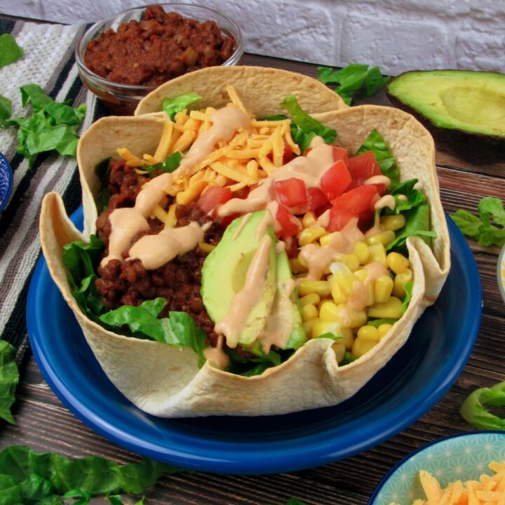 Vegan Taco Salad with Creamy Salsa Dressing recipe by Joyful Balance.